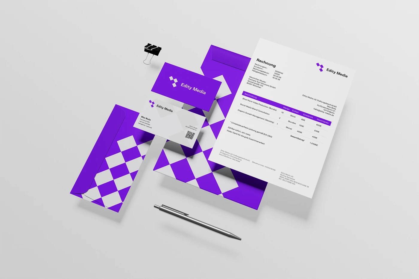 Edity Media — Mockup der Geschäftsausstattung