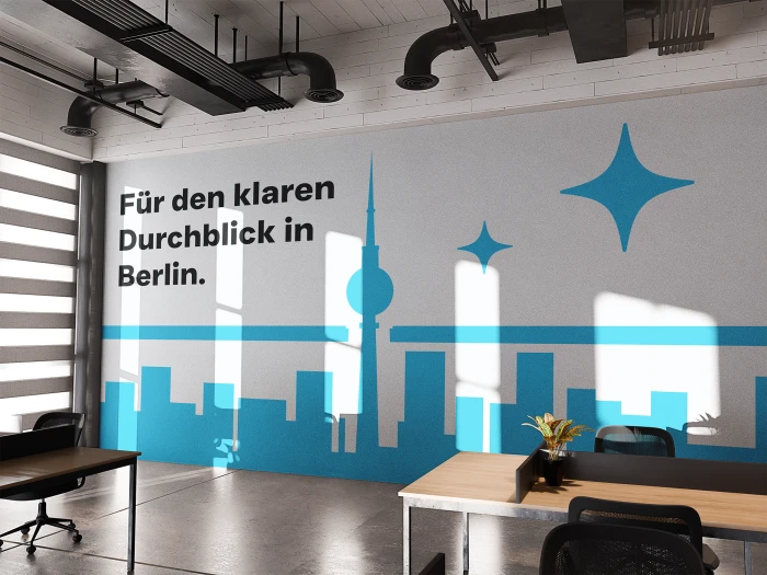 Fensterglanz Berlin — weiteres Mockup an einer Bürowand